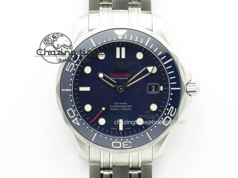 0226 WaterResistant Seamaster 300M SS MK 1:1 Best Edition Blue Dial Blue Ceramic Bezel On SS Bracelet A 8175